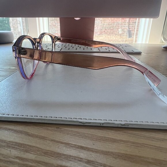 Nordstrom Office Chic Blue Light Computer Acetate Glasses Pink Nude 58mm - Picture 6 of 11